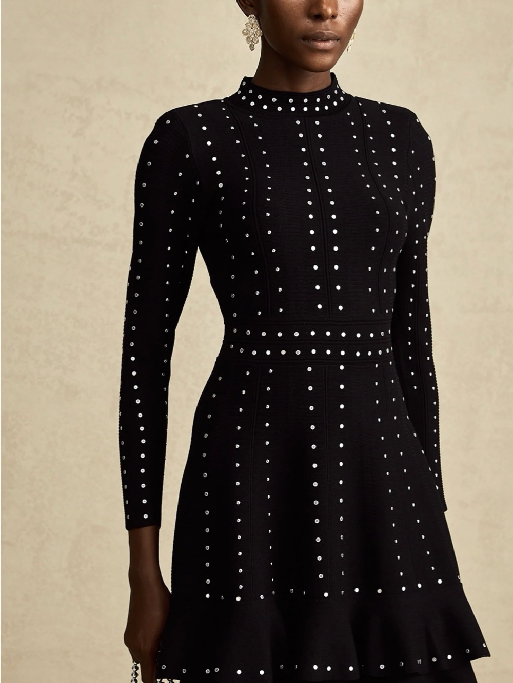 Fabienne Black Embellished Ruffled Knit Mini Dress - Picture 9 of 16